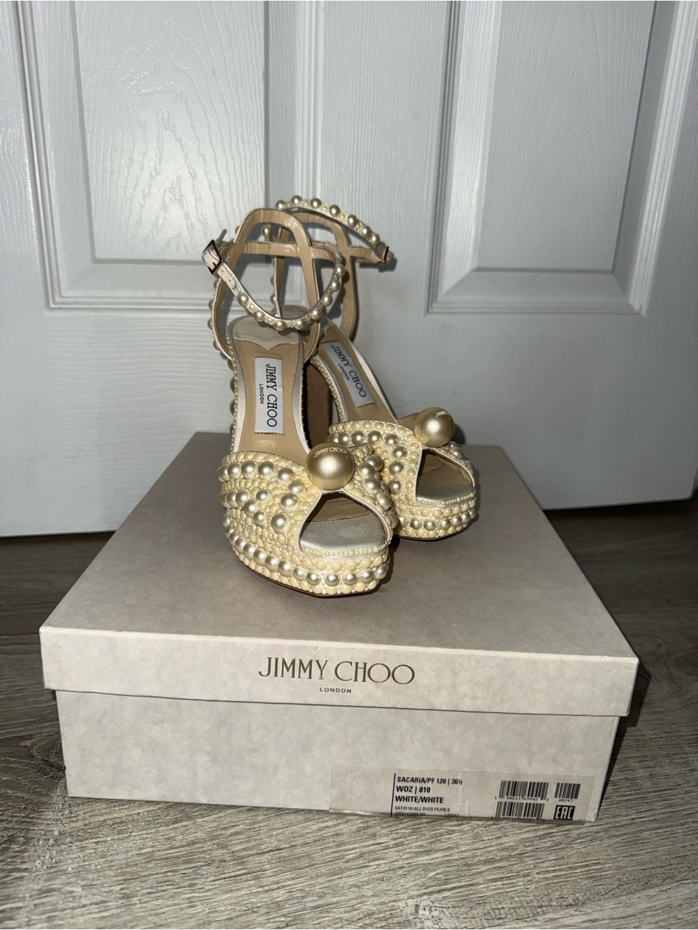 Jimmy Choo Sacaria Pearl Bridal Heels White Size 36.5 / US 6.5